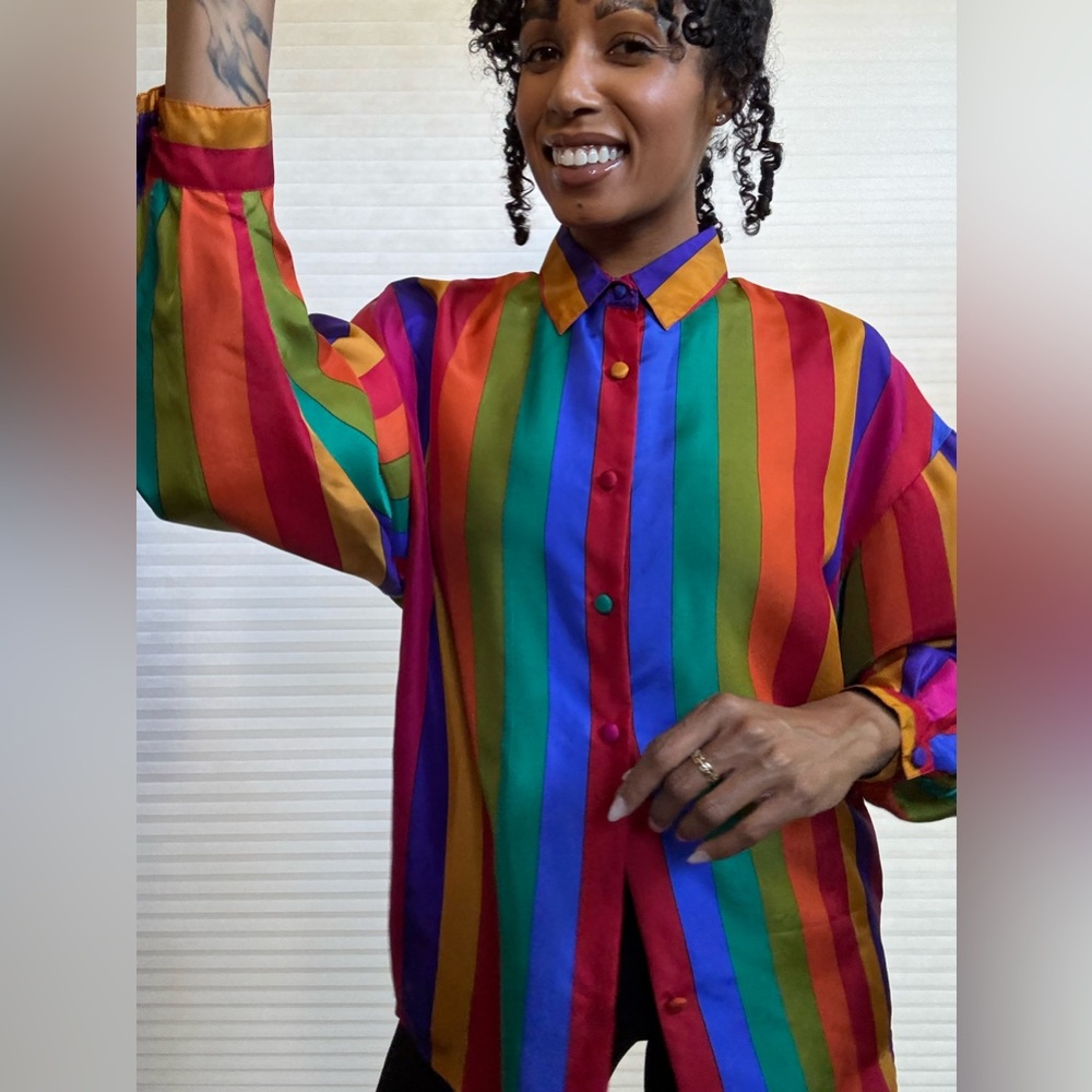 Vintage The Limited 100% Silk Blouse – Rainbow Stripes - Picture 6 of 14
